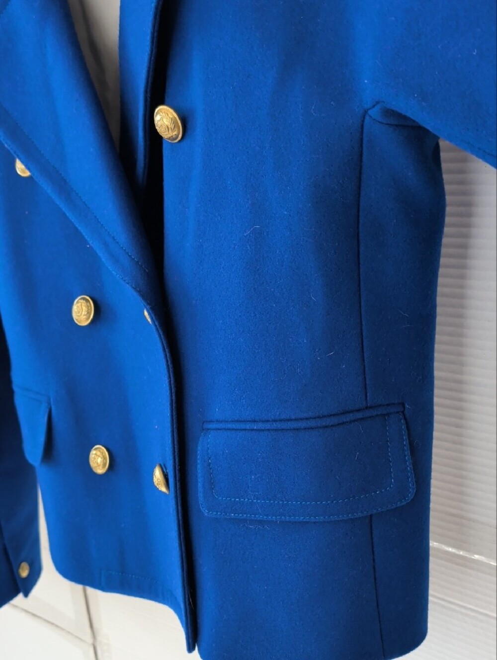 J. Crew Royal Blue Double-Breasted Pea Coat  Gold Buttons SZ 8 Formal Chic - Picture 5 of 15